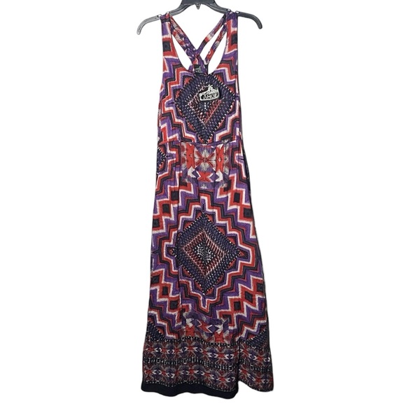 Angie Dresses & Skirts - Angie Boho Maxi Dress NWT Women’s Large Purple Multicolor Criss Cross Back